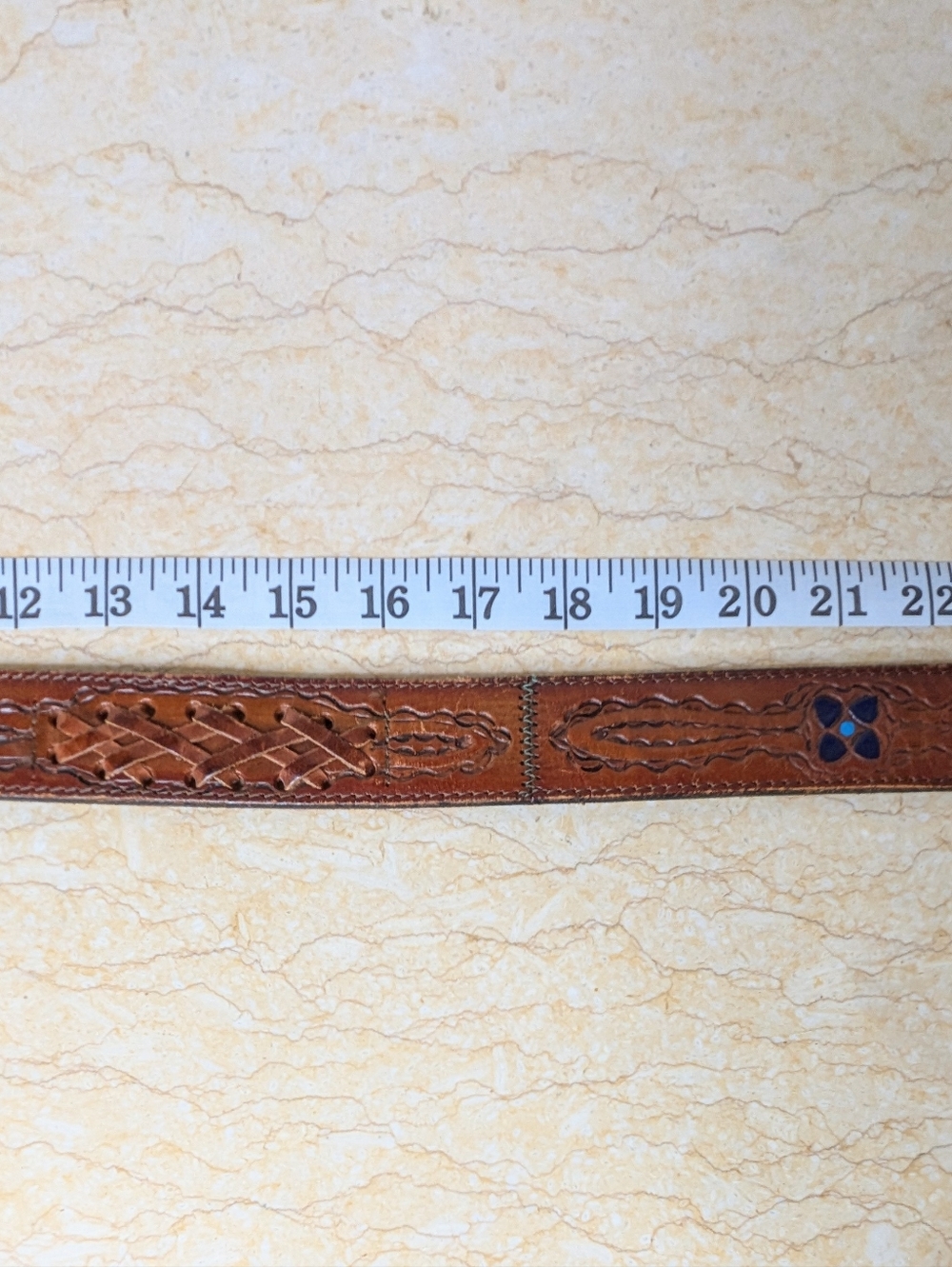 Vintage Leather Hand Stained Tooled Rugged Distressed Blue Floral Belt Womens 30 - Picture 8 of 14